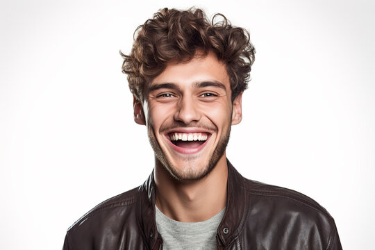 Closeup portrait of handsome smiling young man. Laughing joyful cheerful men studio shot