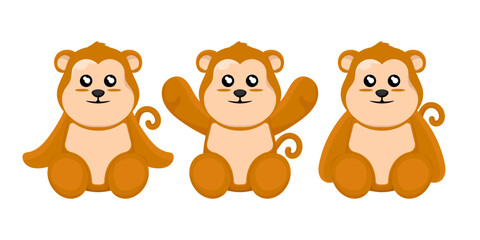Cartoon doll monkey for kids on isolated background, Vector illustration.