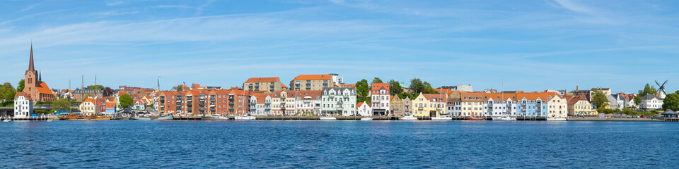 Extra wide panorama of waterfront at Sønderborg, Denmark 