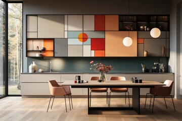3D Render of an Elegant, Modern Kitchen with High-End Finishes and a Lunch Bar