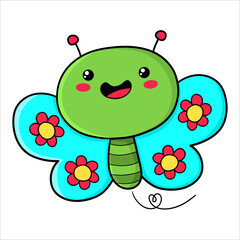 Illustration of a cute butterfly with flowers on its wings, design for t-shirt
