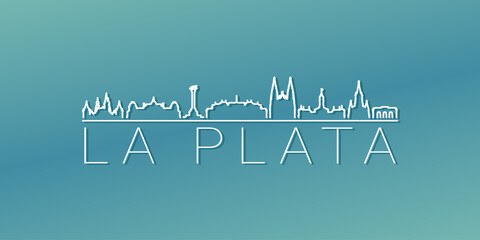 La Plata, Buenos Aires Province, Argentina Skyline Linear Design. Flat City Illustration Minimal Clip Art. Background Gradient Travel Vector Icon.