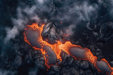 Aerial Perspective of Enchanting Lava Flows. Generative AI