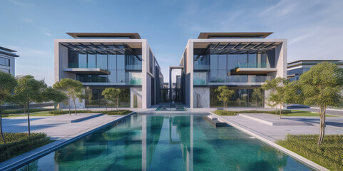 Contemporary Dream Home with Captivating Water Elements. Generative AI