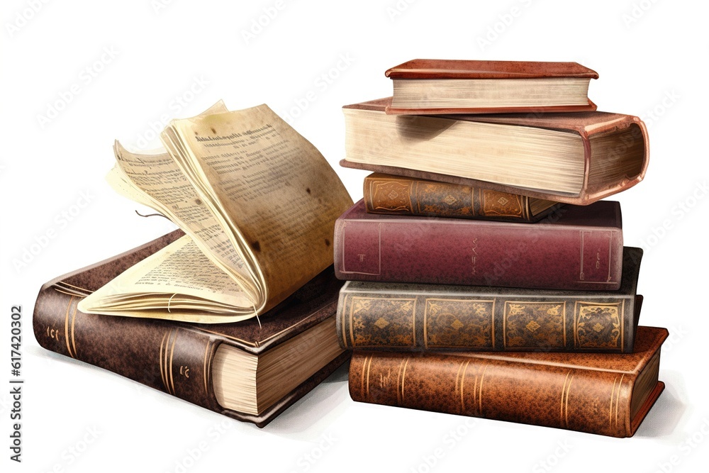 Poster stack of books isolated on white background. ai generated