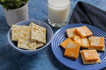 Cheese and crackers with a glass of milk makes a nice snack