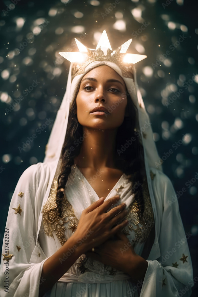 Wall mural a pure woman dressed in white with stars on her head bible revelation generative ai illustration