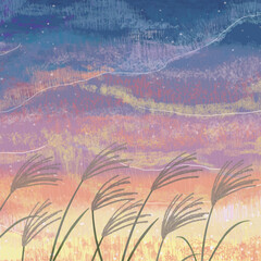 Clip art of sunset sky and silver grass