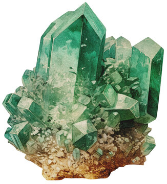 Adamite mineral on transparent background, old-style vintage illustration