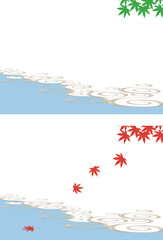 	青モミジと紅葉、夏から秋へ季節の変化のモミジのイラスト