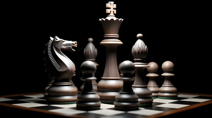 Luxury chess pieces on chessboard. AI generated