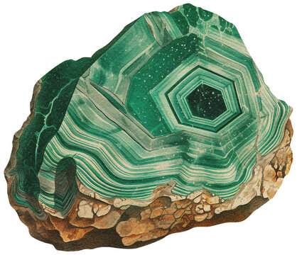 Malachit mineral on transparent background, old-style vintage illustration