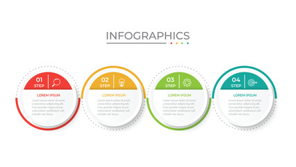 Timeline infographic template design with circles. Business concept with 4 options, steps, sections.