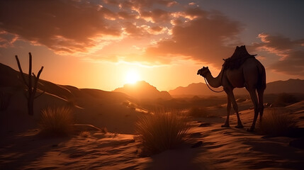 Fototapeta na wymiar sunset in the desert made by midjeorney