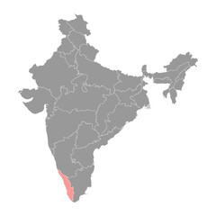 Kerala state map, administrative division of India. Vector illustration.