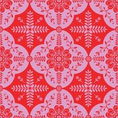 Floral repeating pattern. Flat seamless repeating pattern. Editable vector file. Can use as background, print, fashion fabric, wallpaper, wrapping paper, etc.
