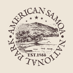 American Samoa National Park Silhouette Postal Passport. Stamp Round Vector Icon. Design Travel Postmark. 