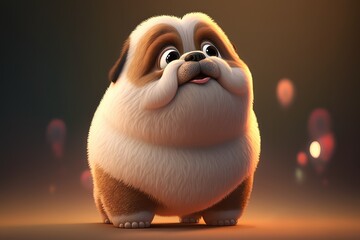 3d style chubby and cute cartoon dog a playful mammal generative ai