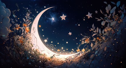 half moon and star romantic wallpaper for nature lover generative ai