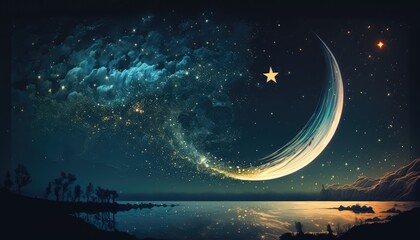 dreamy stars and half crescent wallpaper a romantic scene generative ai