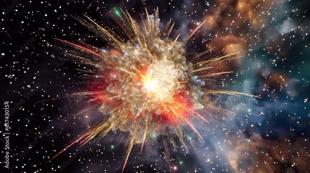 Wall mural fireworks in the night sky created with generative ai technology