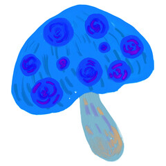 blue magic mushroom draw in cute oil brush texture