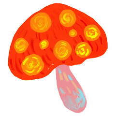 red magic mushroom draw in cute oil brush texture