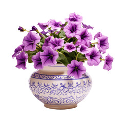 Petunias in a ceramic pot isolated on transparent background 