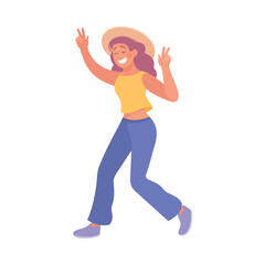 Young Woman Dancing to Music Moving Body Vector Illustration
