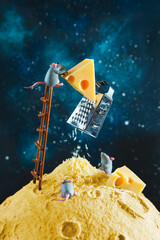 Little plasticine mice make a moon out of cheese.