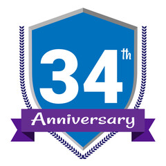 34th Anniversary. Anniversary sign collection isolated on white background. Vector Illustration EPS 10 File.