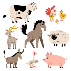 Fototapeta premium Cute Farm Animals as Livestock Breeding Vector Set