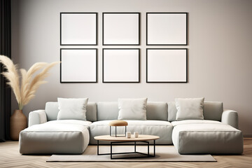 Mockup Poster Frame in Luxurious Living Room with Contemporary Design. created with Generative AI