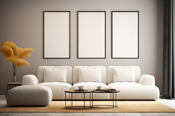 Mockup Poster Frame in Luxurious Living Room with Contemporary Design. created with Generative AI