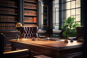 Elegance and Professionalism Inside the Luxurious and Modern Business Lawyers Office. created with Generative AI