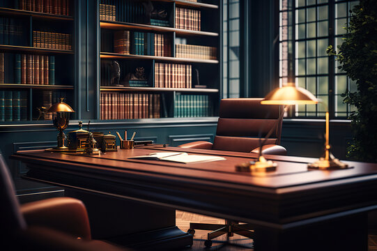 Elegance and Professionalism Inside the Luxurious and Modern Business Lawyers Office. created with Generative AI