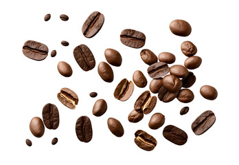 Obraz premium coffee beans isolated on transparent, brown roast fresh seed Ai generated