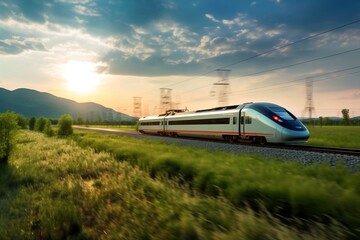 Rapid Motion High-Speed Train Zooming at Full Speed. AI