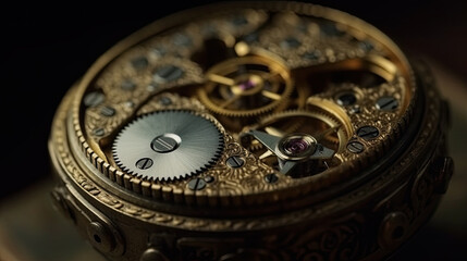 a macro shot of the movement of a high-quality wristwatch. time concept. Generative AI