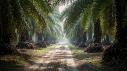 a path through a palm plantation. Generative AI