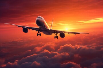 Fototapeta na wymiar Graceful Soaring Airplane Gliding Across the Sunset Sky. AI
