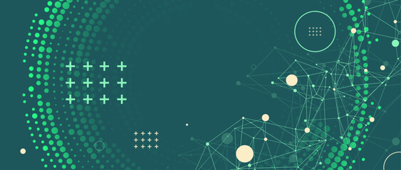 Halftone science background with connecting dots and lines. Digital data visualization.