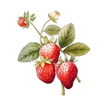 Watercolor Strawberry Isolated. Illustration AI Generative.