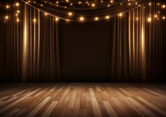 Brown curtains theater scene stage backdrop. Curtain with space for copy. show background performance concert., Theater background, Empty scene with a red curtain, AI generative