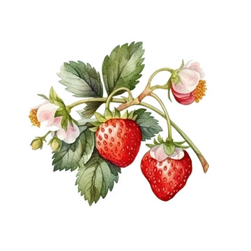 Watercolor Strawberry Isolated. Illustration AI Generative.