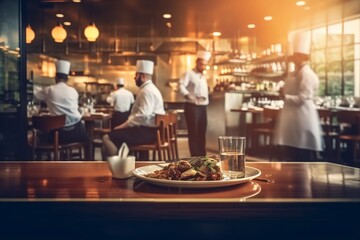 Ambience of a Crowded Restaurant Blurred Background with Diners. AI