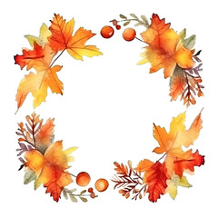 Watercolor Autumn Frame Background. Illustration AI Generative.