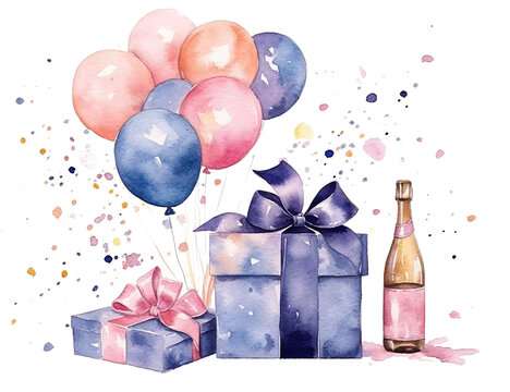 recommend clip art: Birthday Watercolor Background. Illustration AI Generative.