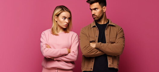 Young couple with annoy expression each other. Image generative AI.