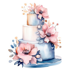 Watercolor Wedding Cake. Illustration AI Generative.